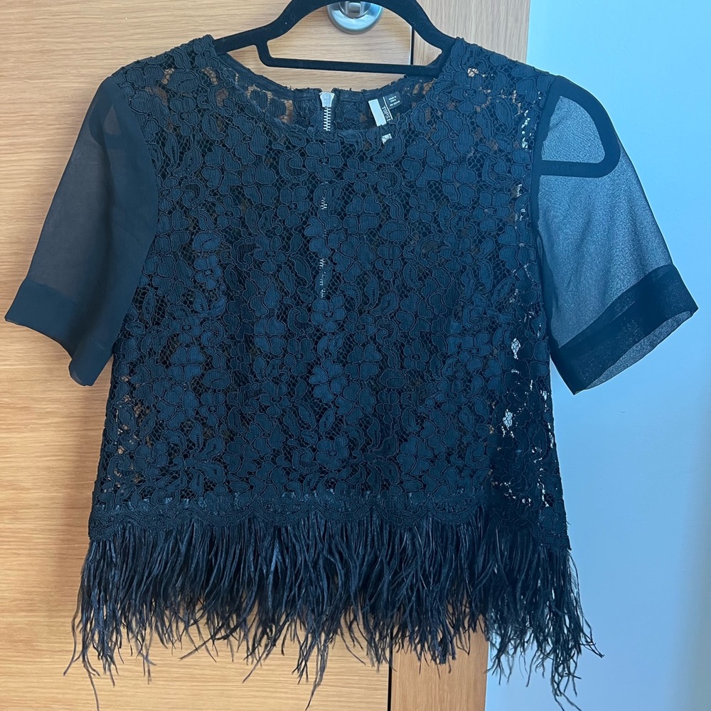 Topshop Top with Lace and Ostrich Feather